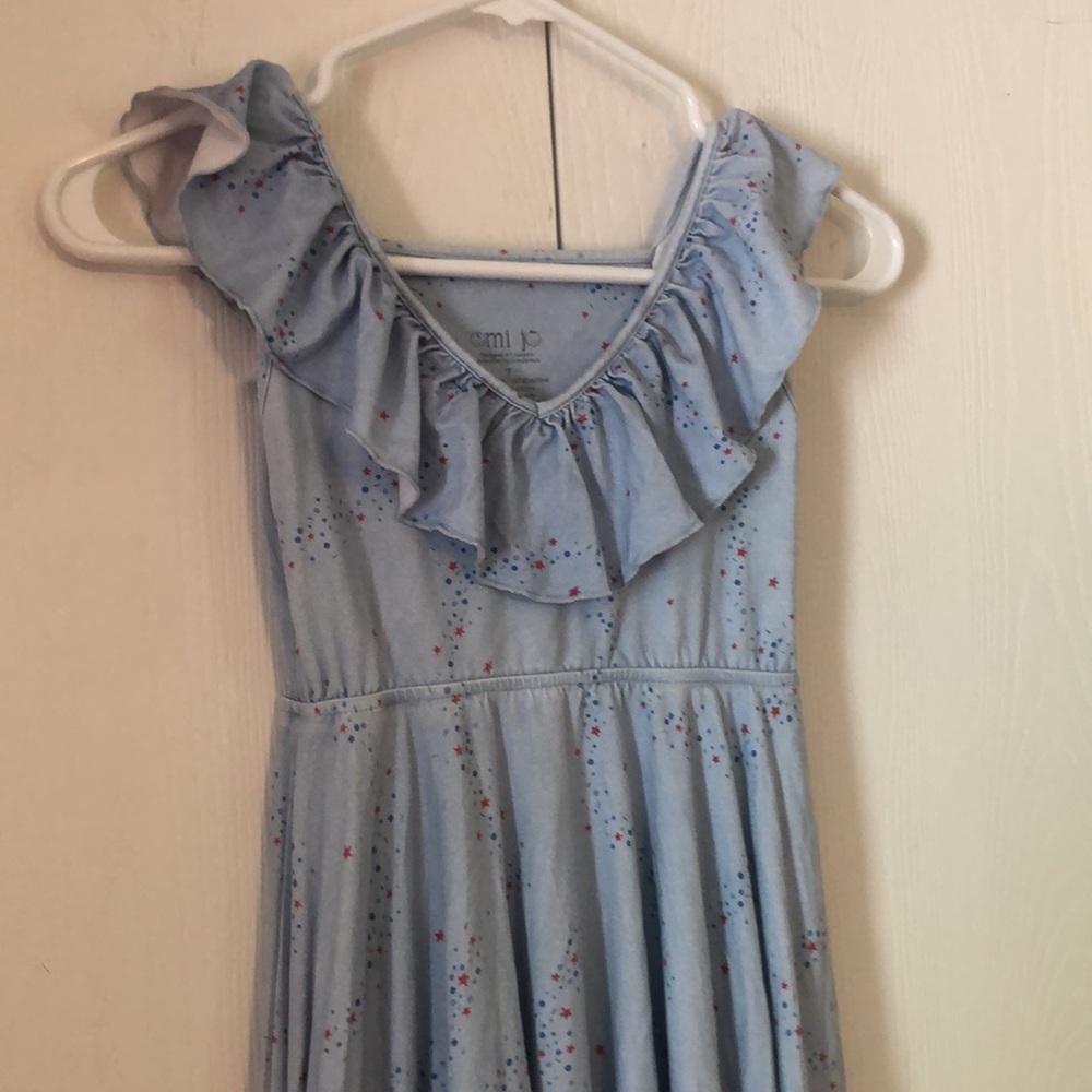 Girls' Blue Ruffle stretchy Dress